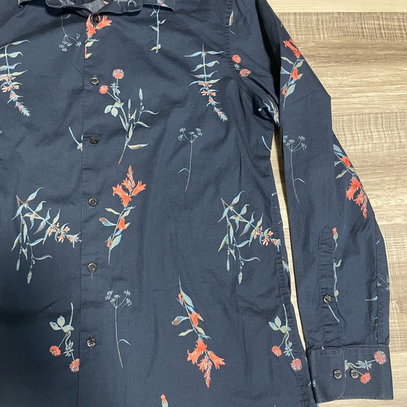 Perry Ellis Mens Poplin Botanical Long Sleeve Slim Fit Button Up Shirt Large - Picture 3 of 5